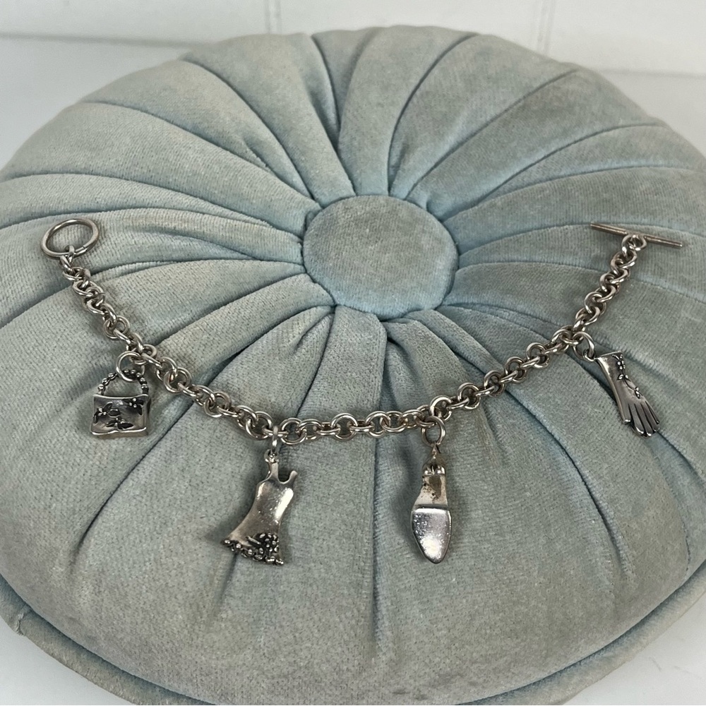 Vintage Sterling Silver Charm Bracelet Dress Purse Glove Shoe Toggle Clasp